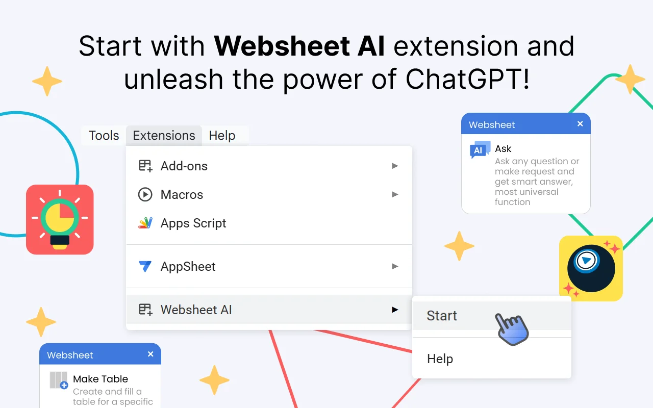 Screenshot of Websheet AI website