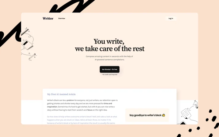 Screenshot of Writier website