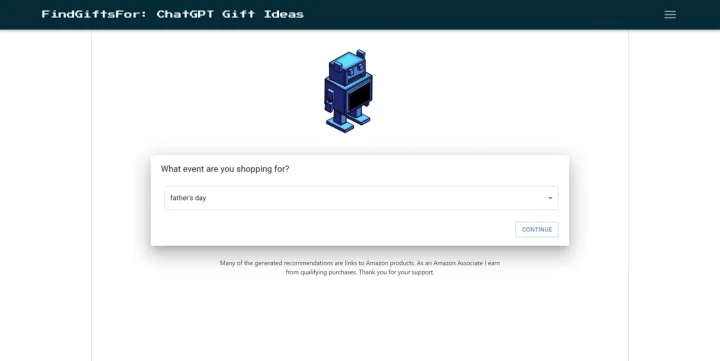 Screenshot of FindGiftsFor website