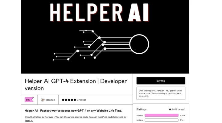 Screenshot of Helper AI website