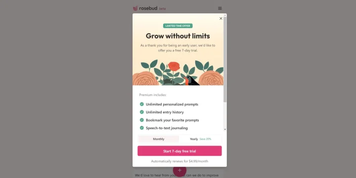 Screenshot of Rosebud website