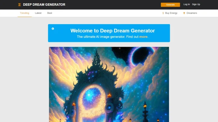 Screenshot of Deep Dream Generator website