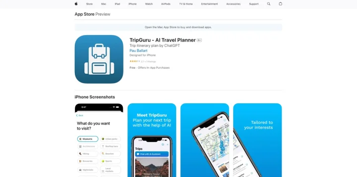 Screenshot of TripGuru website