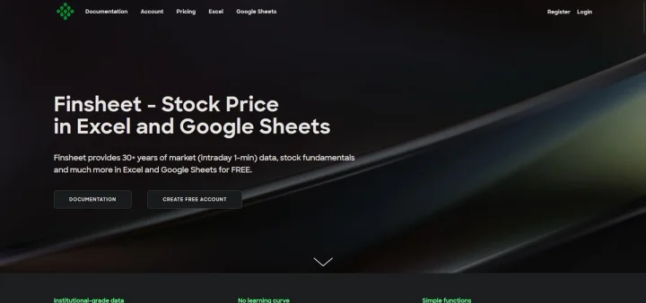 Screenshot of Finsheet website