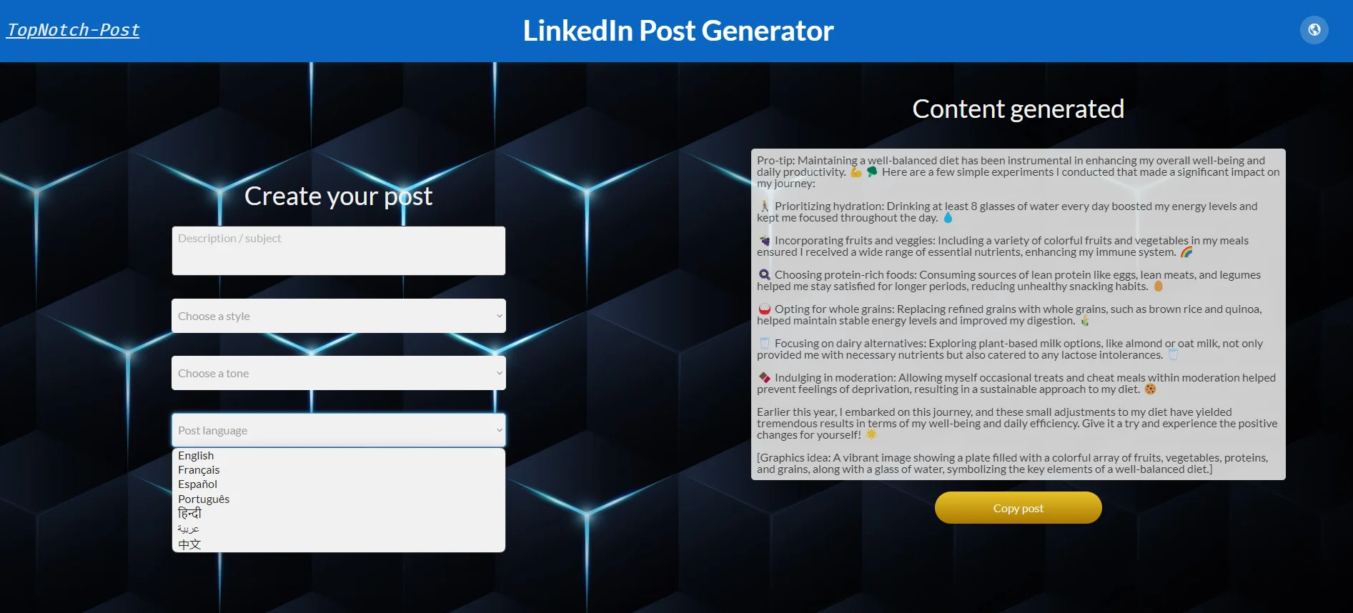 Screenshot of TopNotch-Post website