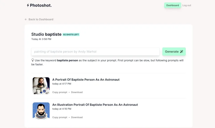 Screenshot of Photoshot website