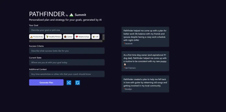 Screenshot of Pathfinder website