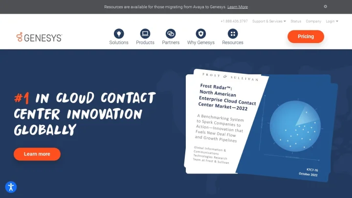Screenshot of Genesys website