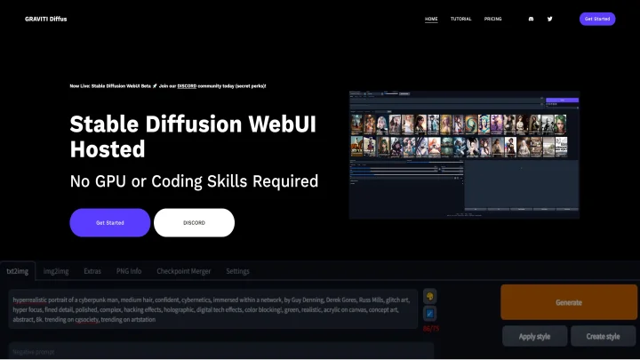 Screenshot of Diffus website