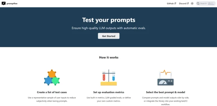 Screenshot of Promptfoo website