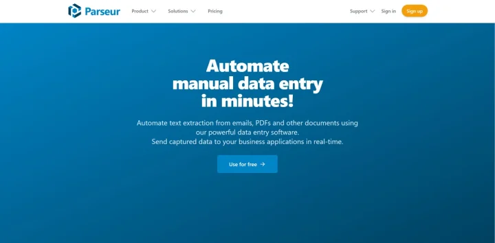 Screenshot of Parseur website