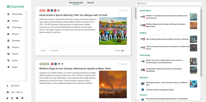 Screenshot of Current AI website