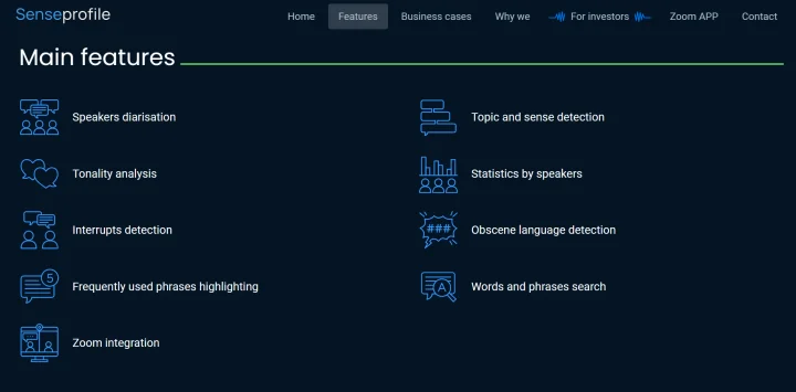 Screenshot of SenseProfile website