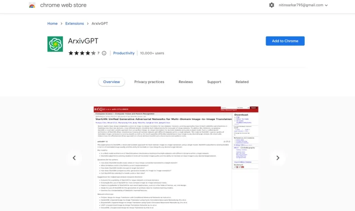 Screenshot of ArxivGPT website