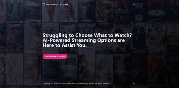 Screenshot of Streaming Options website