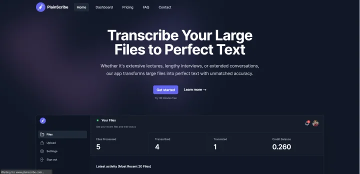 Screenshot of PlainScribe website