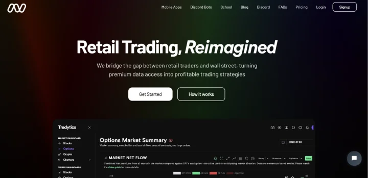 Screenshot of Tradytics website