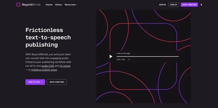 Screenshot of BeyondWords website