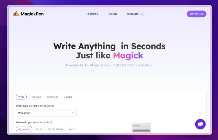 Screenshot of MagickPen website