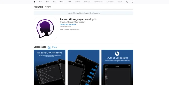 Screenshot of Langs website