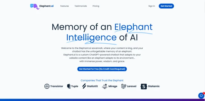 Screenshot of Elephant website
