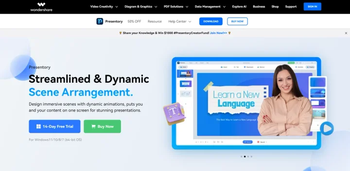 Screenshot of Wondershare Presentory website