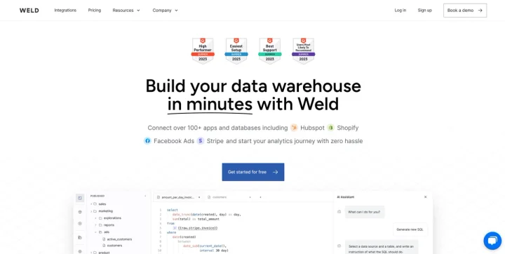 Screenshot of Weld website