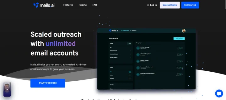 Screenshot of Mails.ai website