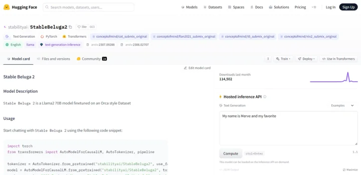 Screenshot of StableBeluga2 website