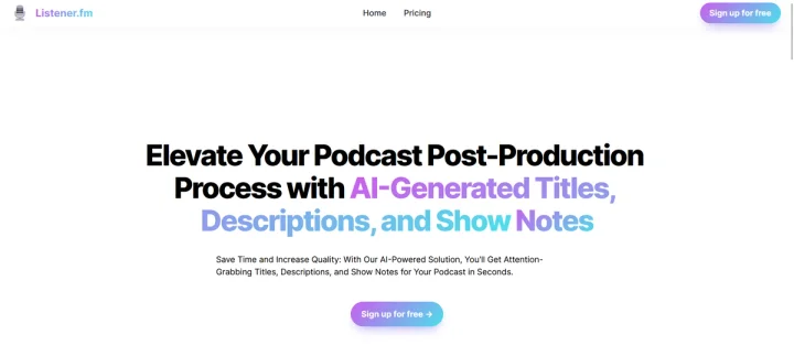 Screenshot of Listener.fm website
