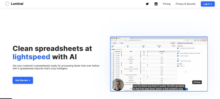 Screenshot of Luminal website