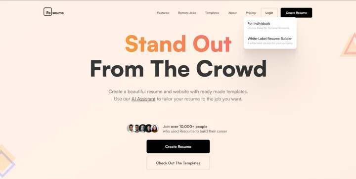 Screenshot of Resoume website