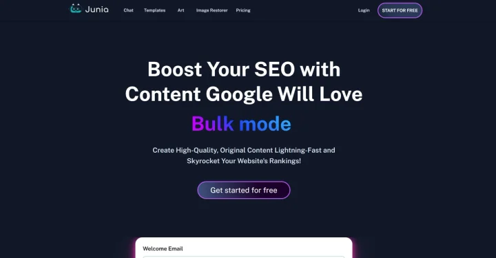 Screenshot of Junia.AI website