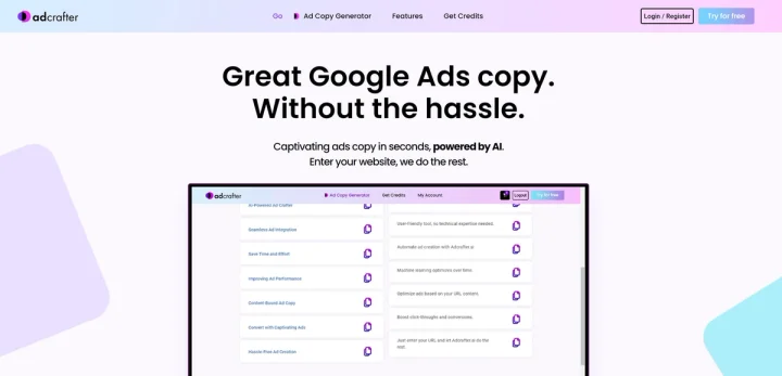 Screenshot of Adcrafter.ai website