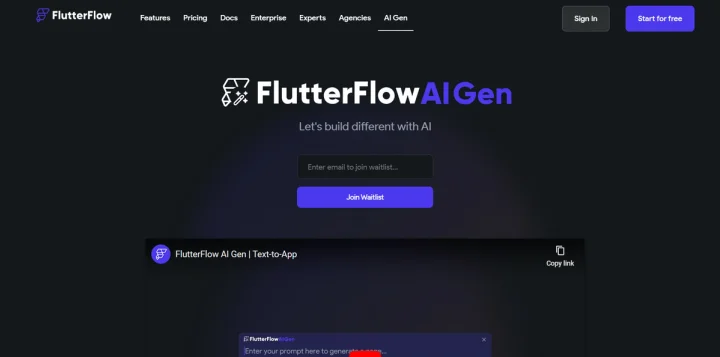 Screenshot of FlutterFlow AI Gen website