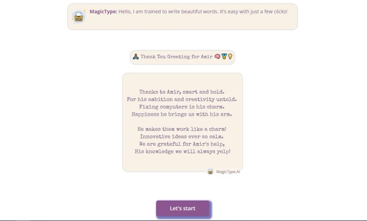 Screenshot of Magic Type AI website