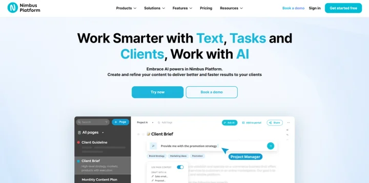 Screenshot of Nimbus AI website