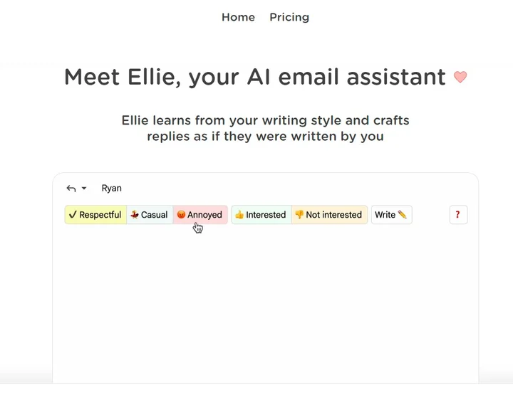 Screenshot of Ellie website