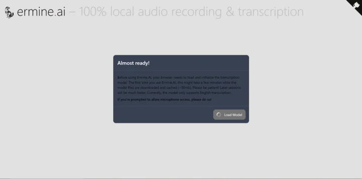 Screenshot of Ermine website