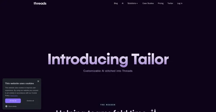 Screenshot of Tailor by Threads website