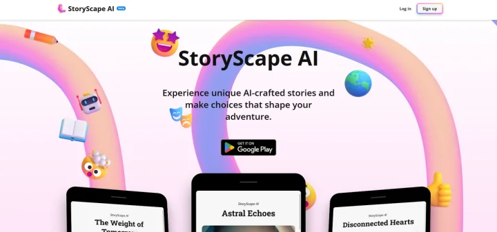 Screenshot of StoryScape AI website