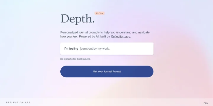 Screenshot of Depth website