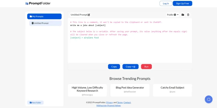 Screenshot of PromptFolder website