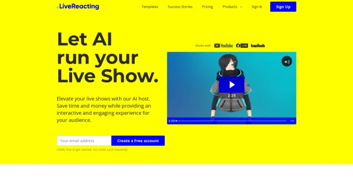 Screenshot of LiveReacting AI website