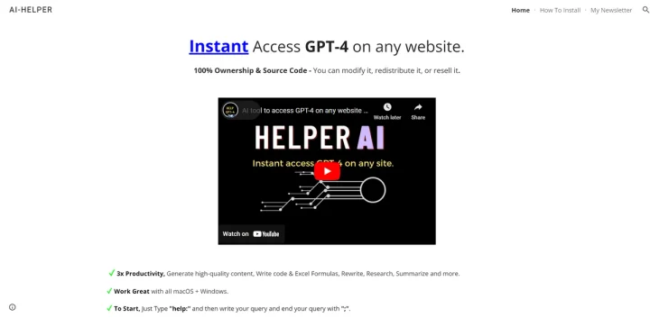 Screenshot of AI-HELPER website