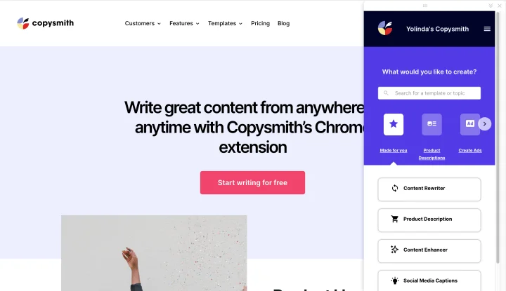 Screenshot of Copysmith website