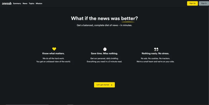 Screenshot of OneSub website