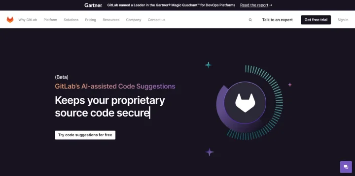 Screenshot of Gitlab Code Suggestions website
