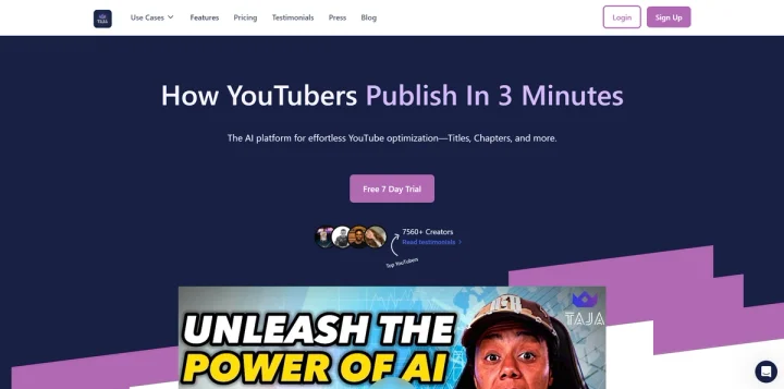 Screenshot of Taja AI website