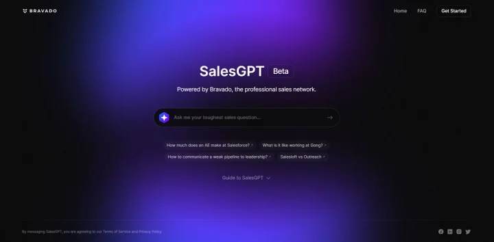 Screenshot of SalesGPT website
